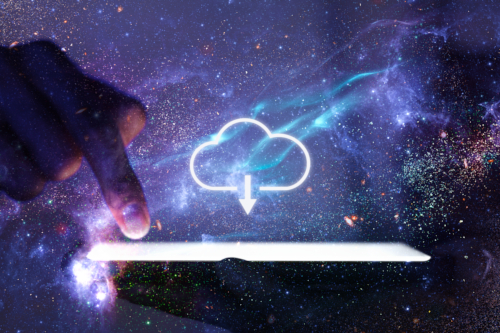 Cloud network hand using phone technology remix galaxy The Future of Data Backup